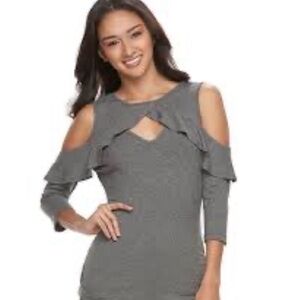 Candie's Heather Gray Cold-Shoulder Top